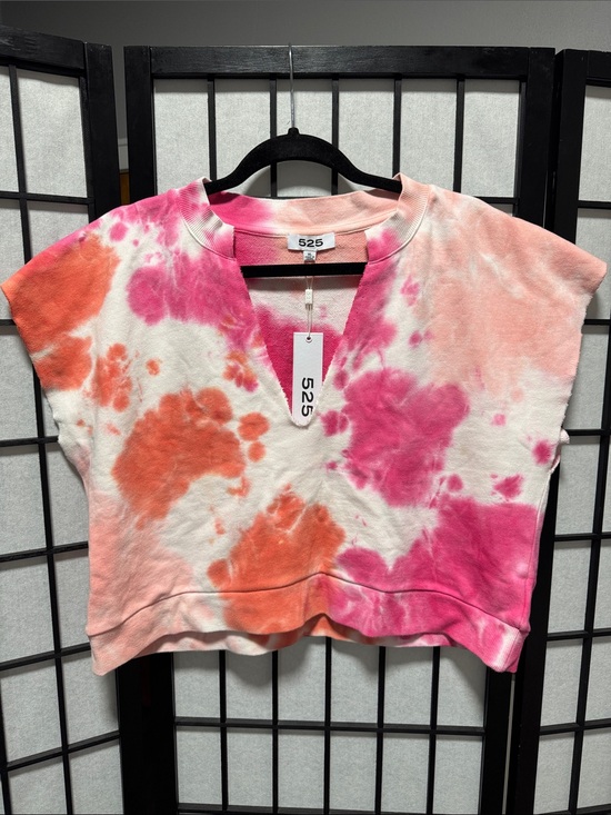525 America Tops - 525 America Tie Dye Cropped Sweatshirt Top Pink Orange Size XL NWT
